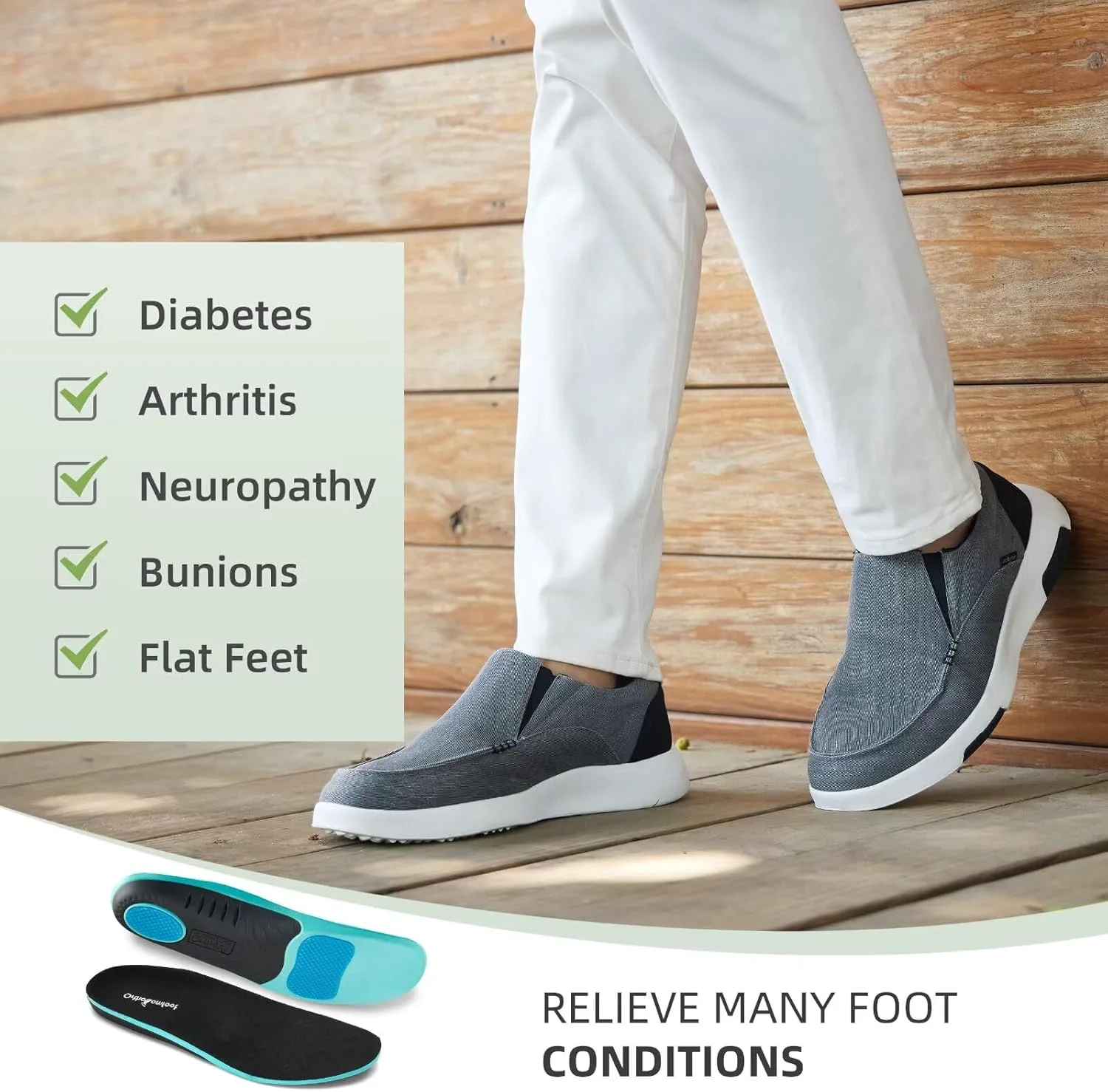 Мужские ортопедические удобные мокасины OrthoComfoot с поддержкой свода стопы, ортопедические лоферы при подошвенном фасците, повседневные винтажные прогулочные туфли из ткани для облегчения боли в стопе и пятке, темно-серый — фото 4