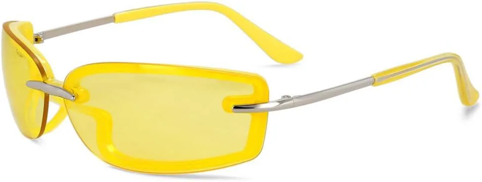 

Винтажные женские солнцезащитные очки в классическом ретро-стиле с цветными зеркальными линзами и без оправы. Модные женские солнцезащитные очки TYUVIVO, C5yellow