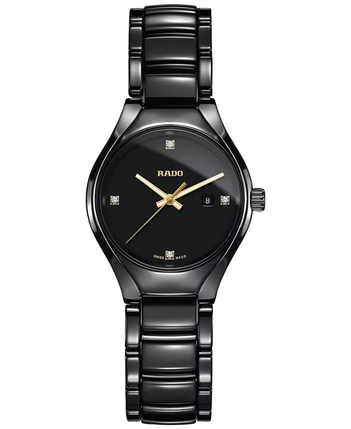 

Женские швейцарские часы с настоящими бриллиантами, черный высокотехнологичный керамический браслет, 30 мм, модель R27059712 Rado