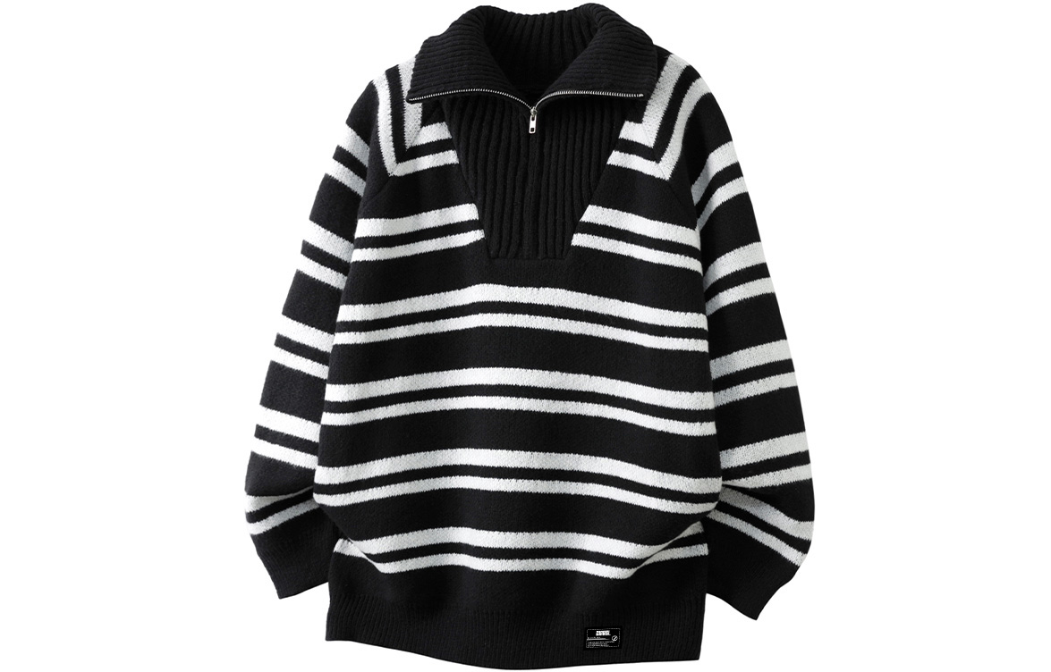 

ZIAREL Трикотажный свитер Unisex черный с отстегивающимся логотипом Crew Neck Moderate