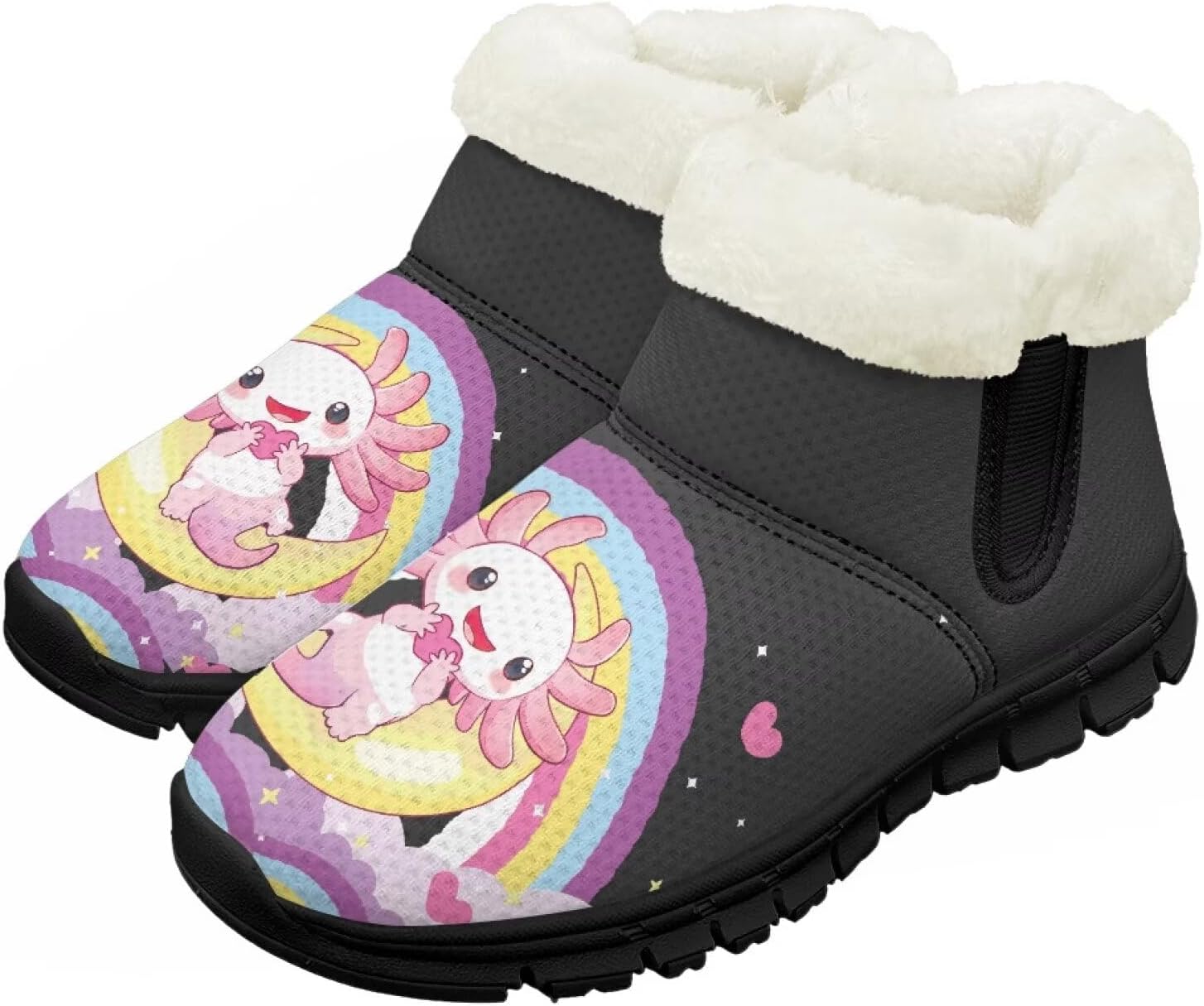 

Детские зимние ботинки Chririnla для мальчиков и девочек, утепленные высокие кеды «босиком» с противоскользящей подошвой и флисовой подкладкой, пушистые слипоны, Rainbow Axolotl