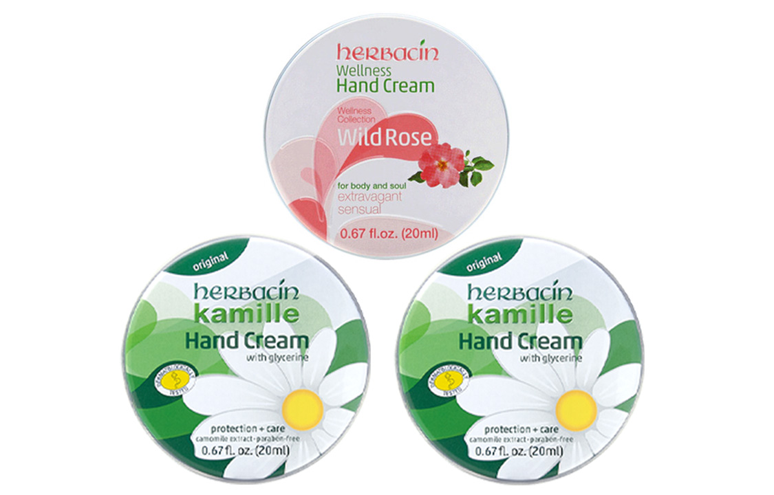 Крем для рук Little Chamomile Classic с ароматом пот-пурри Herbacin, Three-Piece Set: розовый Repairing Cream 20ml+Intensive Hand Cream 20ml+Hand Cream 20ml — фото 3