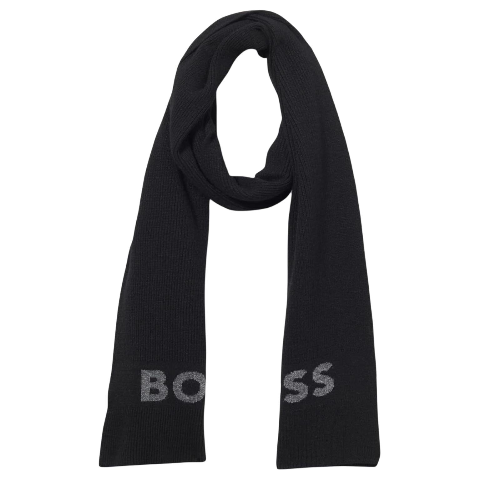 

HUGO BOSS Вязаный шарф мужской черный, Black