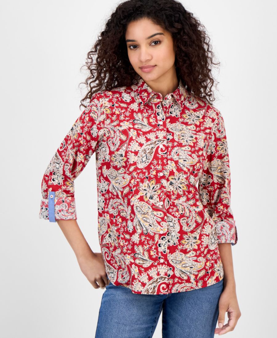 

Женская хлопковая рубашка с отворотом и узором пейсли Nautica Jeans, Samba Multi