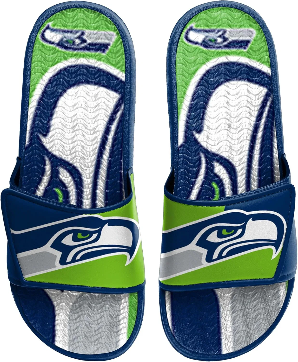 Мужские спортивные тапочки FOCO Legacy Velcro Sport Slide New York Giants Legacy Sport с застежкой-липучкой - размер Large, Colorblock Big Logo Green Blue White — фото 2