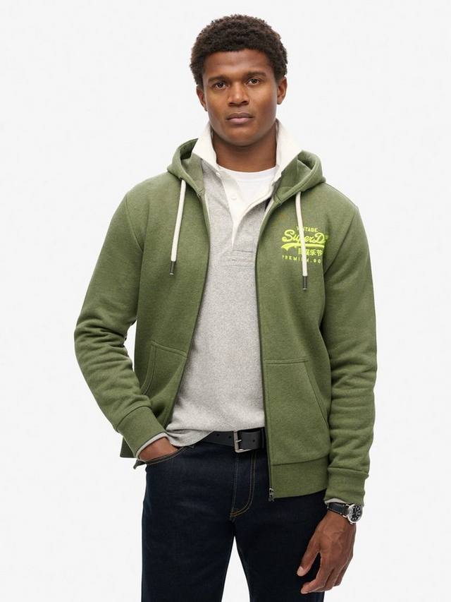 

Неоновая толстовка на молнии с графическим логотипом в винтажном стиле Superdry, цвет Thrift Olive Marl