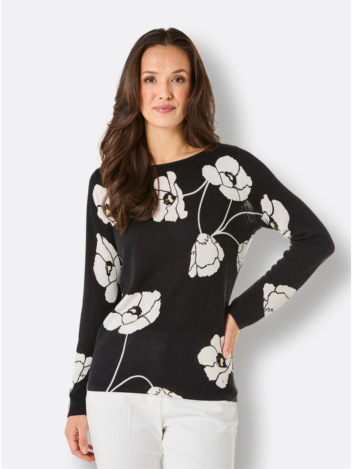 

Тонкий вязаный свитер с принтом черного и экрю creation L