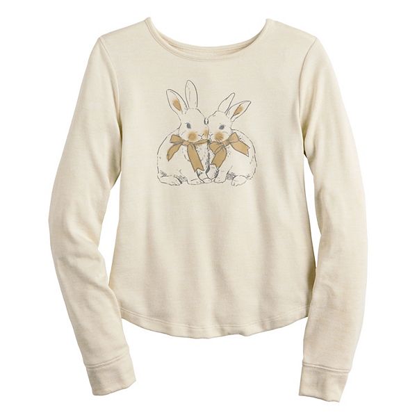 

Детская футболка с длинным рукавом и принтом для девочек 6-20 лет в размерах regular и plus So, Cute Bunnies