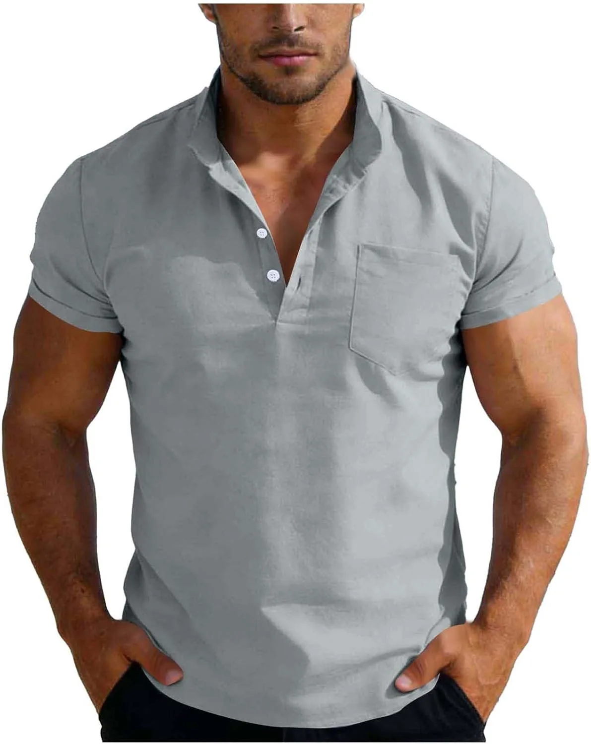 

Мужская хлопковая льняная рубашка-поло с коротким рукавом