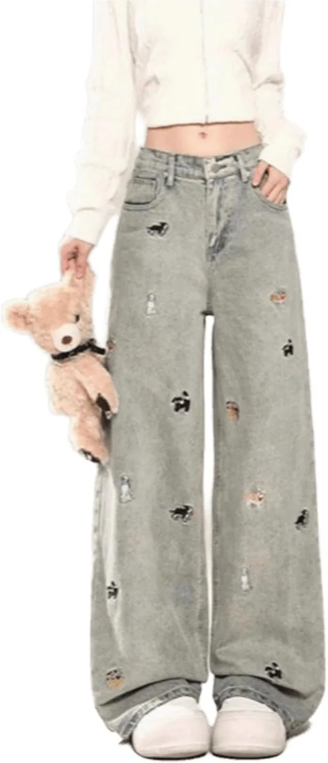 

Джинсы женские Fun Dog с вышивкой, высокие, прямые LREUIP