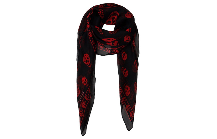 

Alexander McQueen Шёлковый шарф женский чёрный красный, Black Red