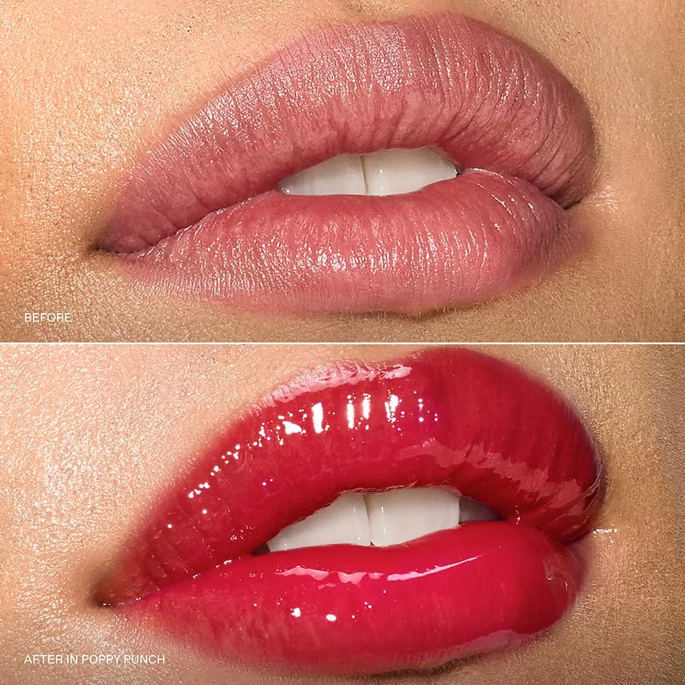 rem beauty Wicked: For Good | Блеск для губ Poppy Plumping Lip Gloss | Мгновенный эффект увеличения объема для увлажненных, мягких и гладких губ | Шелковистая, нелипкая текстура | 0,34 жидких унции, Poppy Punch — фото 4