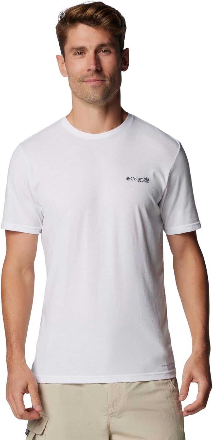 

Футболка Columbia Mens PFG Tarpon Rise Tech с коротким рукавом, White Heather/Tarpon Rise, Белый, Футболка Columbia Mens PFG Tarpon Rise Tech с коротким рукавом, White Heather/Tarpon Rise