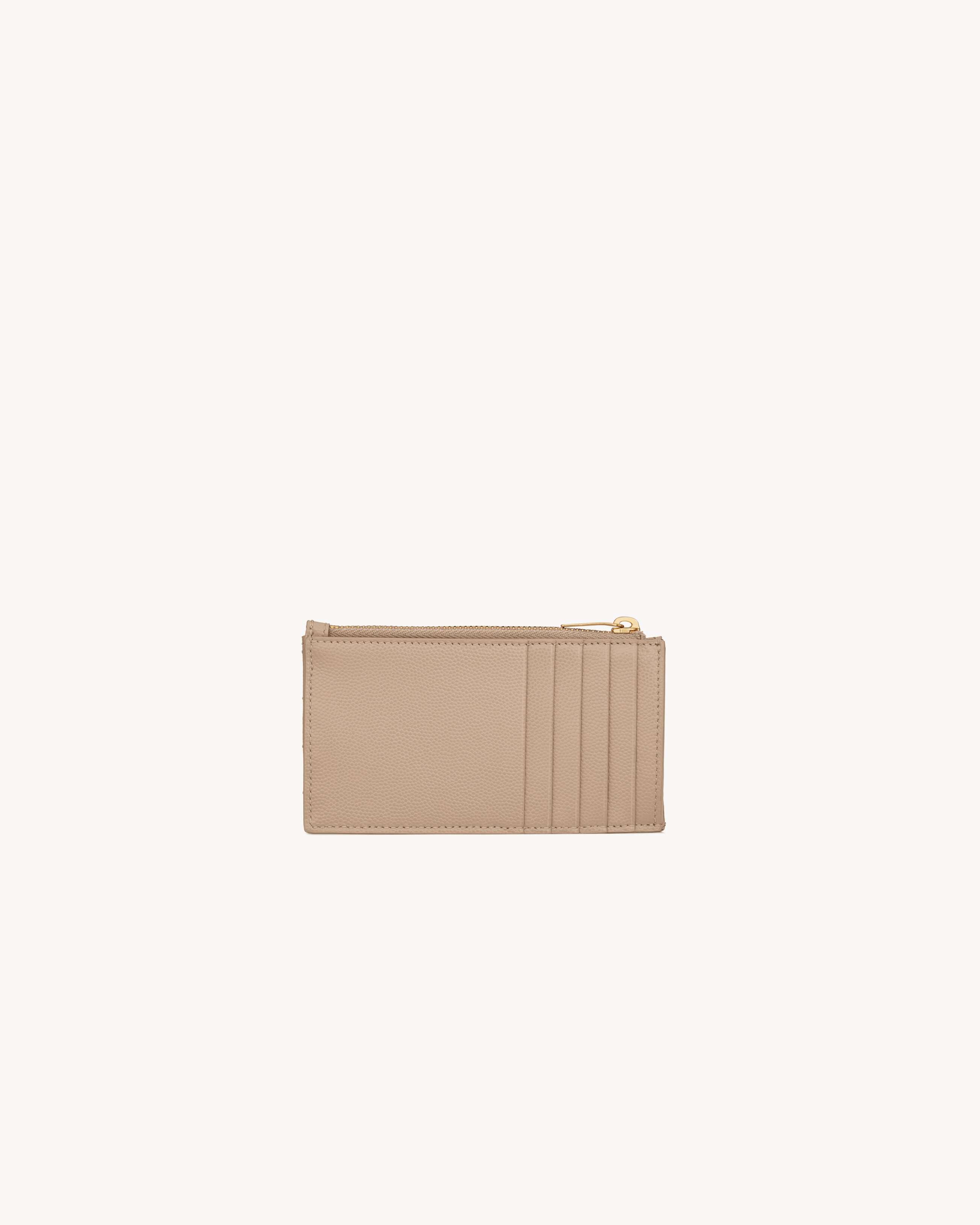 Футляр для карт Cassandre Matelasse из кожи Grain de Poudre Saint Laurent, бежевый — фото 2