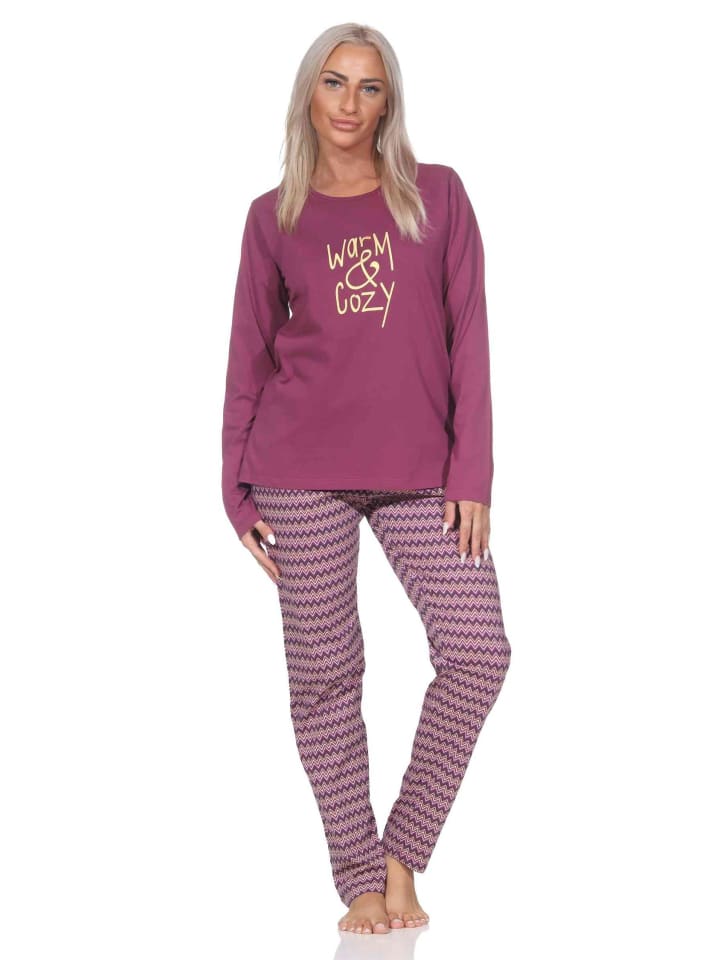

NORMANN Пижама с длинными рукавами в этническом стиле, ягодного цвета