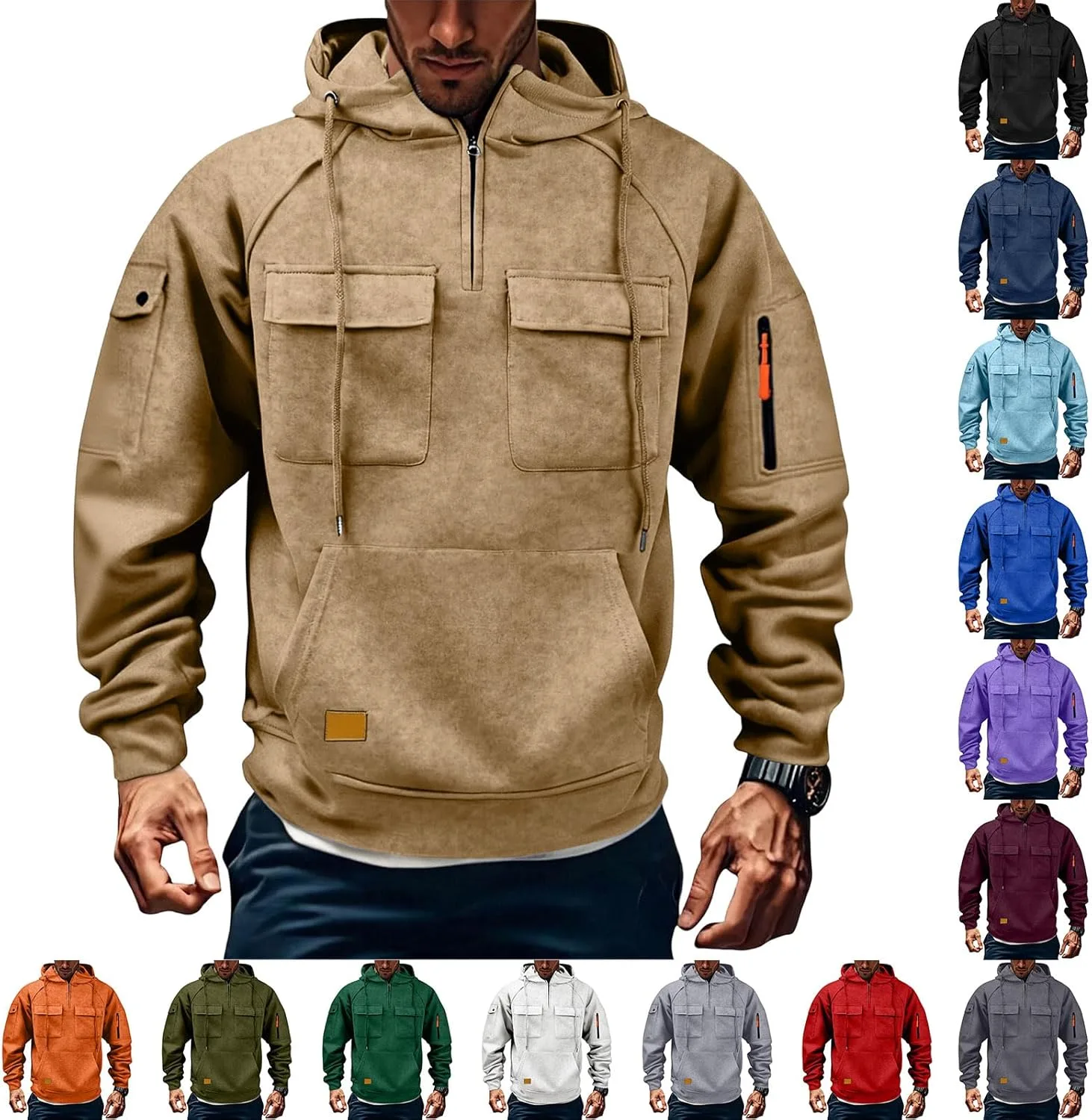 

Куртка-толстовка Quarter Zip для мужчин с длинными рукавами и карманами