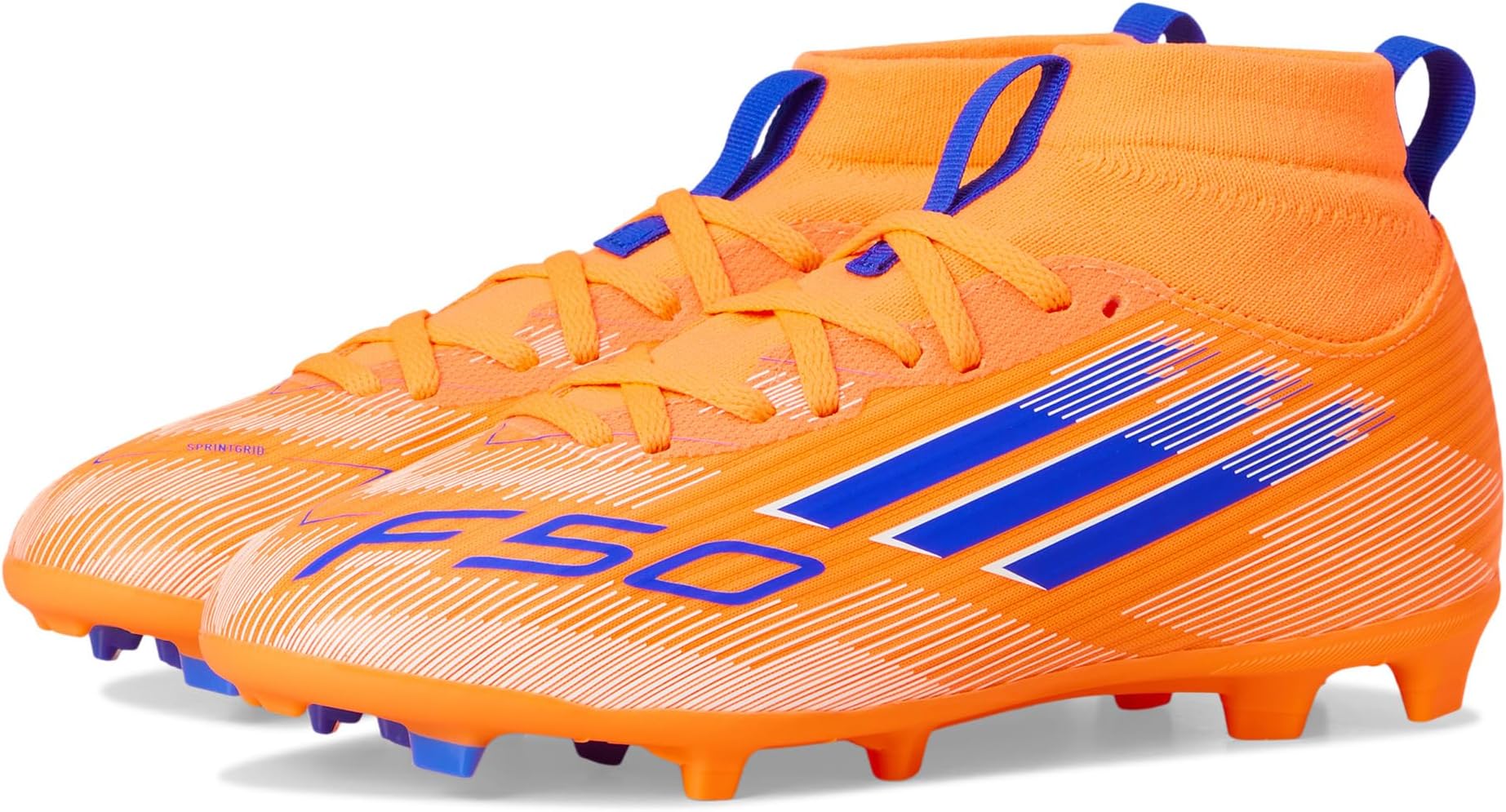 

Кроссовки adidas Kids F50 League Mid Top Firm Ground/Multi Ground Cleats, Beam Orange/Lucid Blue/White