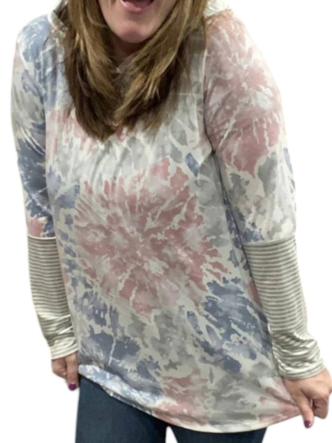 

Толстовка с капюшоном Tie Dye Meets Stripes в сером цвете Multi honeyme
