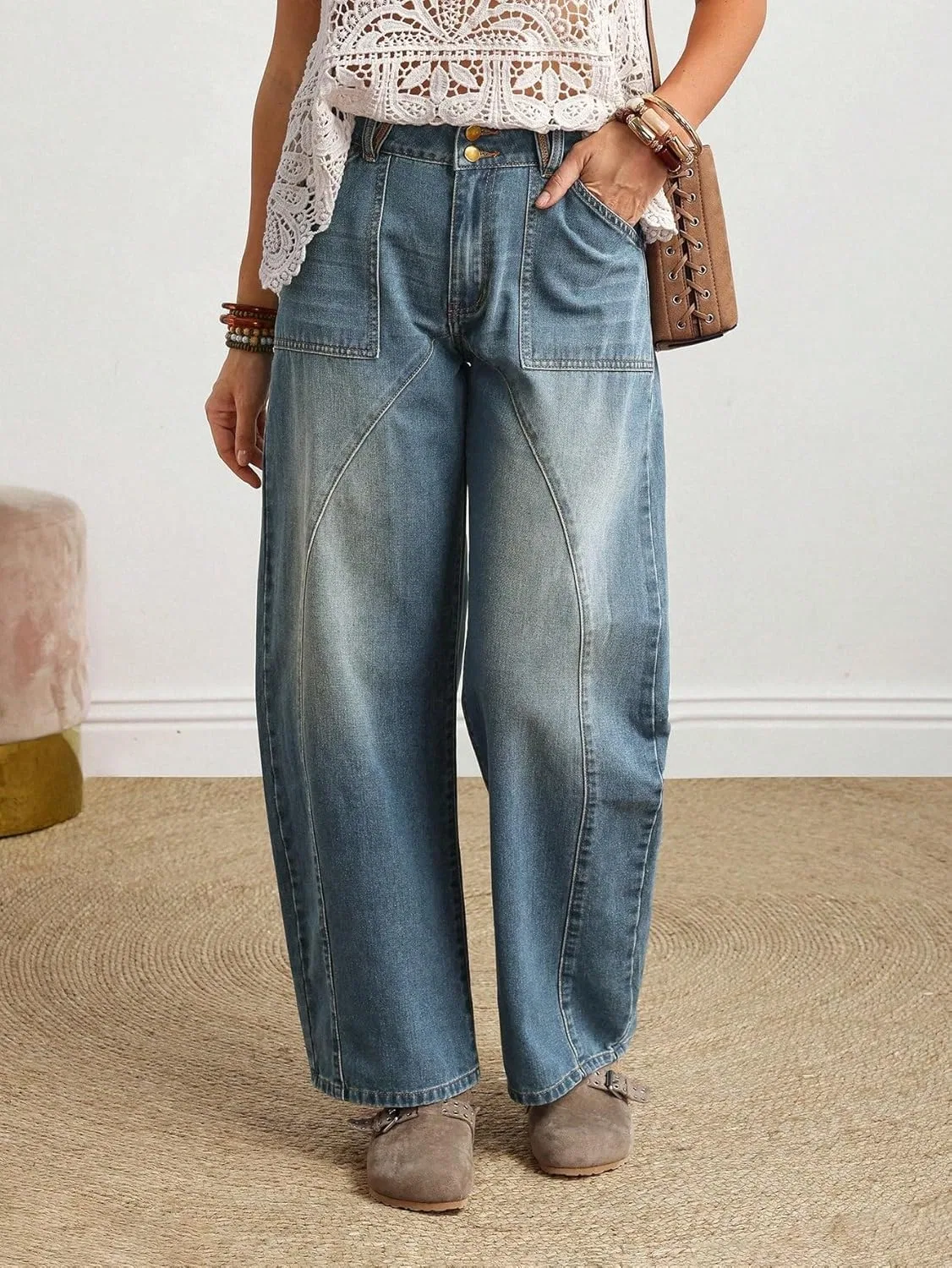 Джинсы свободного кроя Baggy Jeans Women, Blue — фото 4