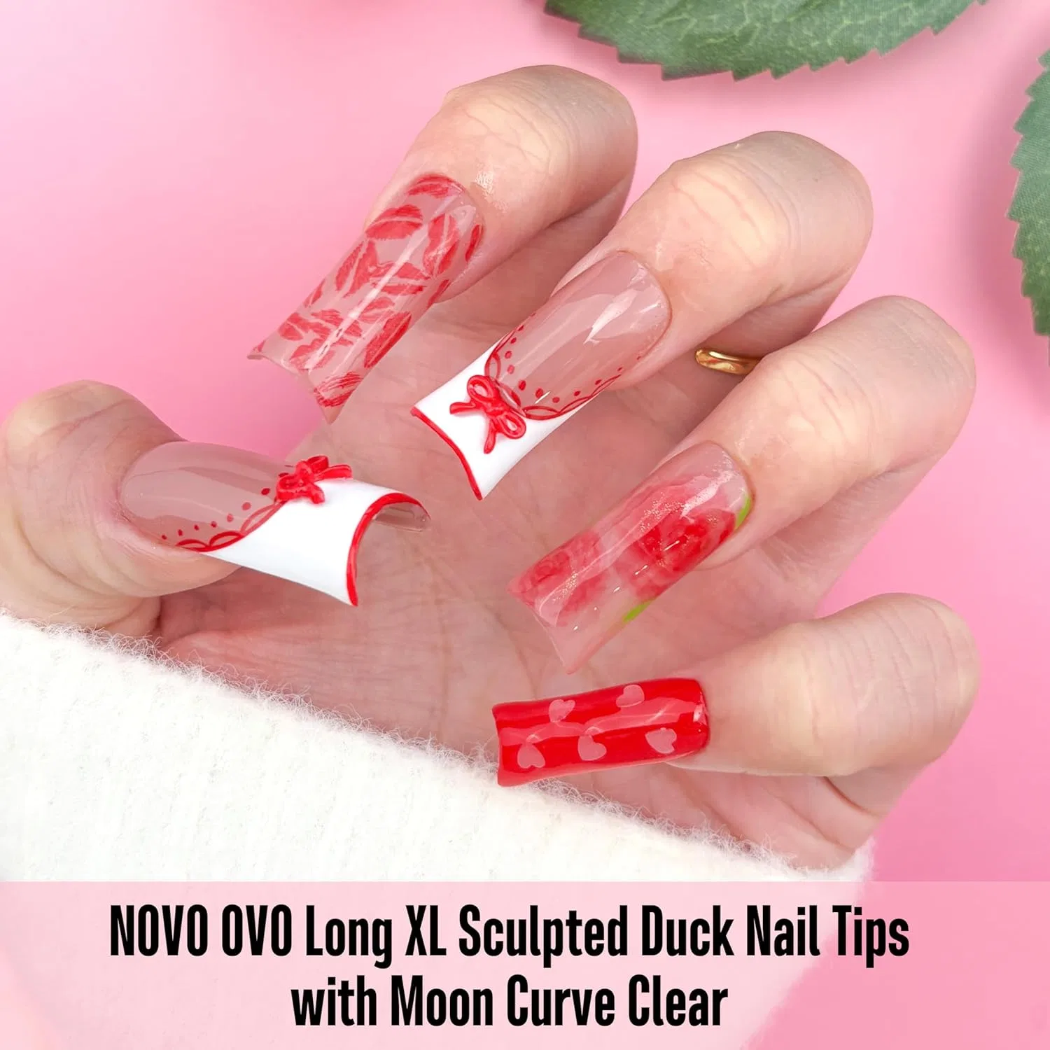 Накладные ногти «Duck Nails XL» с С-изгибом от NOVO OVO Novo Ovo, Long Xl Sculpted Duck Nail Tips With Moon Curve Clear_240Pcs_Eu — фото 2