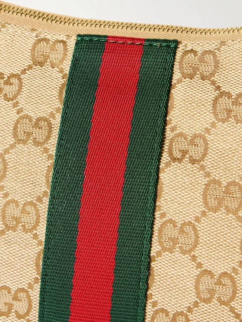 Сумка на плечо Lunetta из кожаной отделки и жаккардового холста GUCCI, бежевый — фото 4