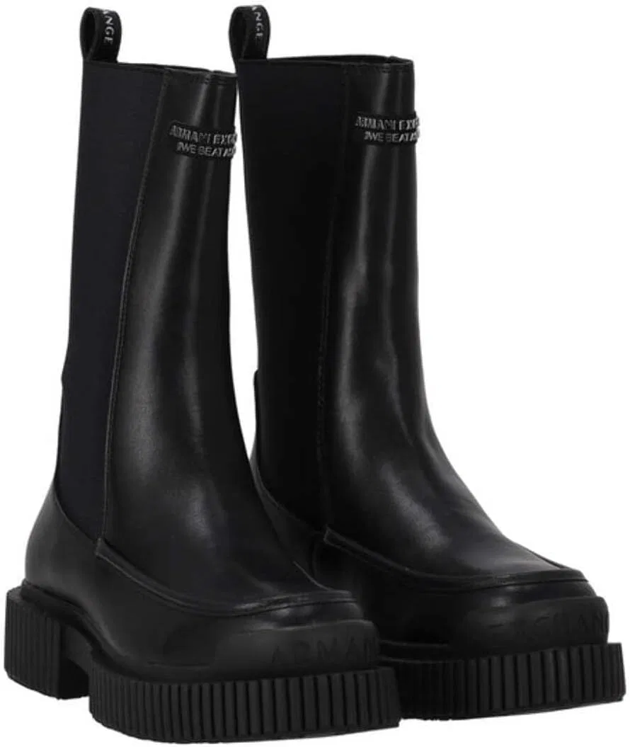 Ботинки ARMANI EXCHANGE Leather and Fabric Beatles, Black — фото 3