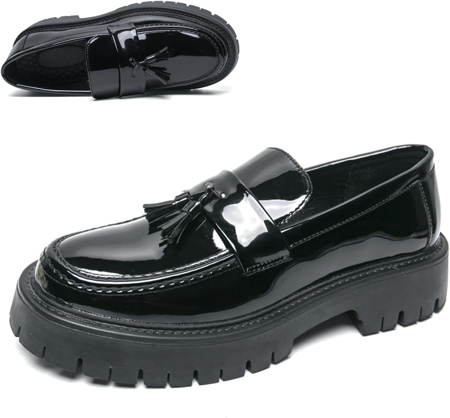 

Мужские туфли с кисточками из лакированной кожи на массивной платформе, классические слипоны с ребристой подошвой, деловые формальные туфли, повседневные дышащие нескользящие туфли Penny Nekgnl, черный