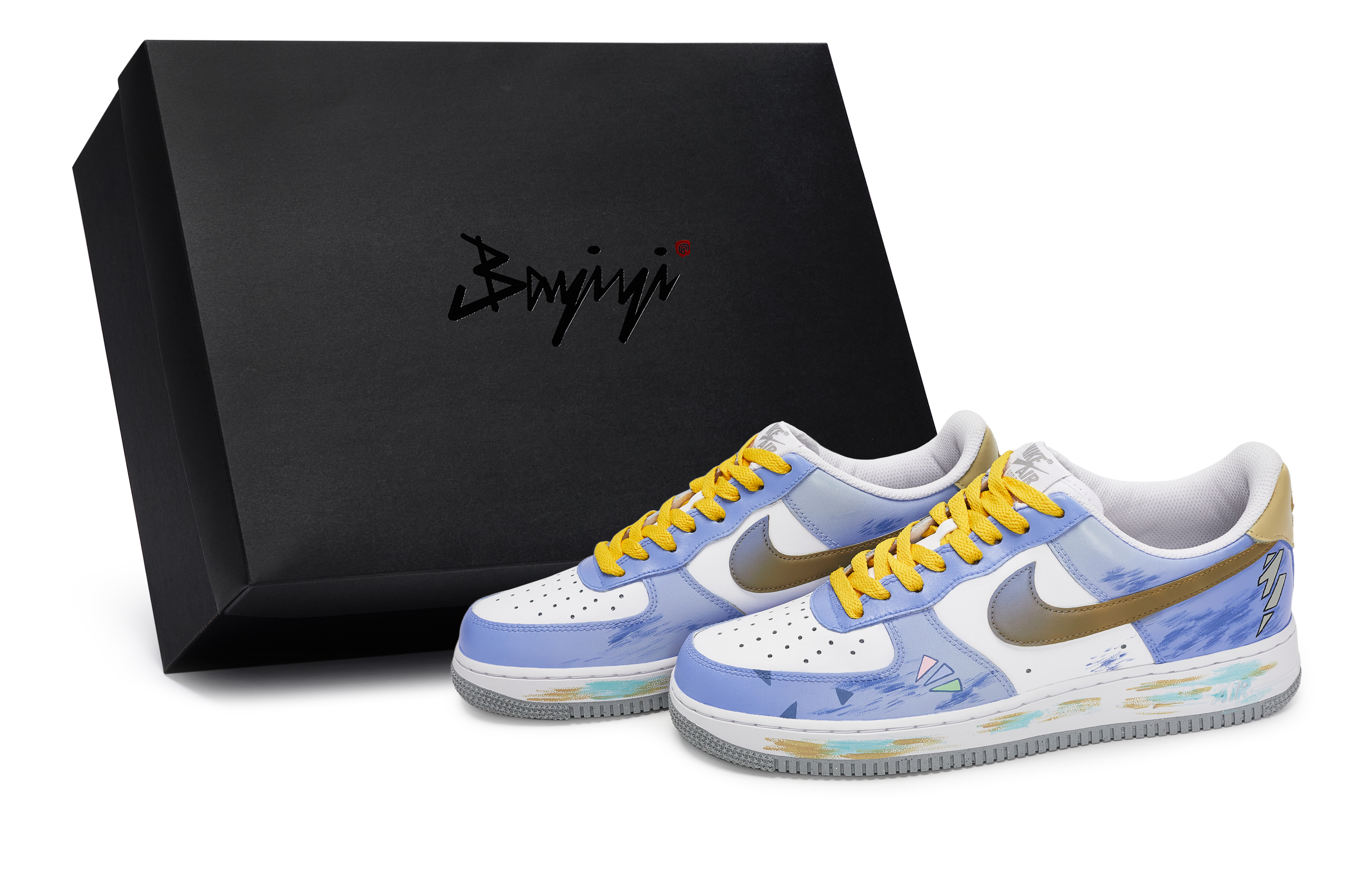 

Nike Низкие кроссовки для скейтбординга Air Force 1, устойчивые к истиранию, мужские, белые, синие, желтые