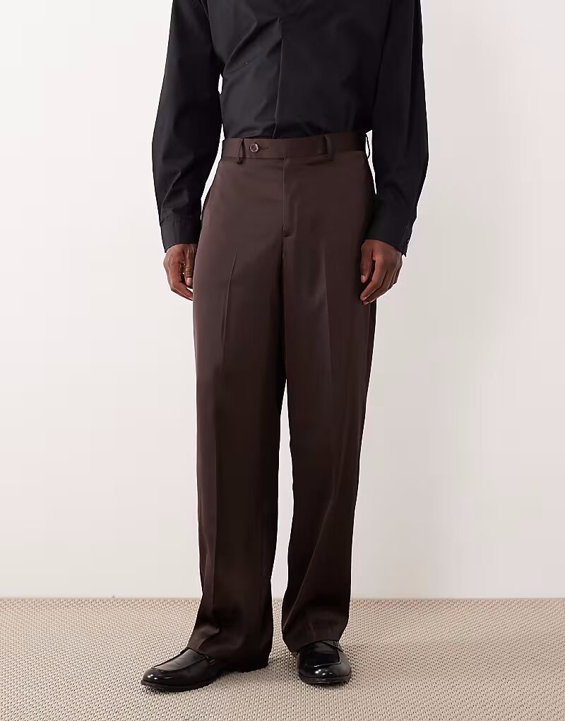 

Элегантные брюки широкого кроя из темно-коричневого атласа Asos Design