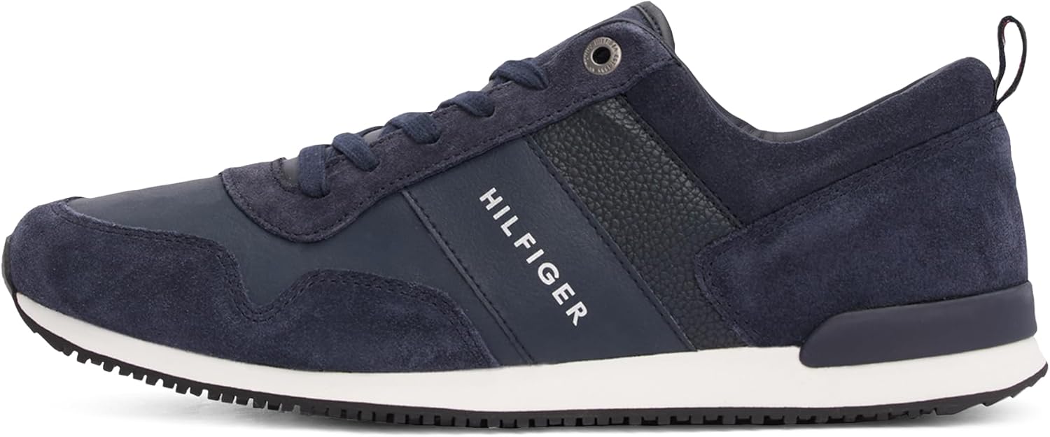 

Мужские культовые низкие кроссовки Tommy Hilfiger из микса кожи и замши, Blue Midnight