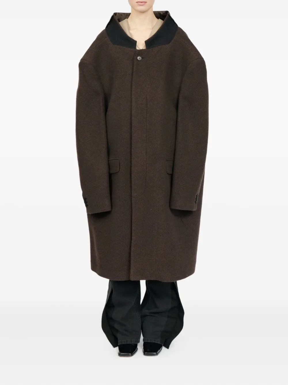 Шерстяное пальто с приспущенными плечами Mm6 Maison Margiela, коричневый — фото 2