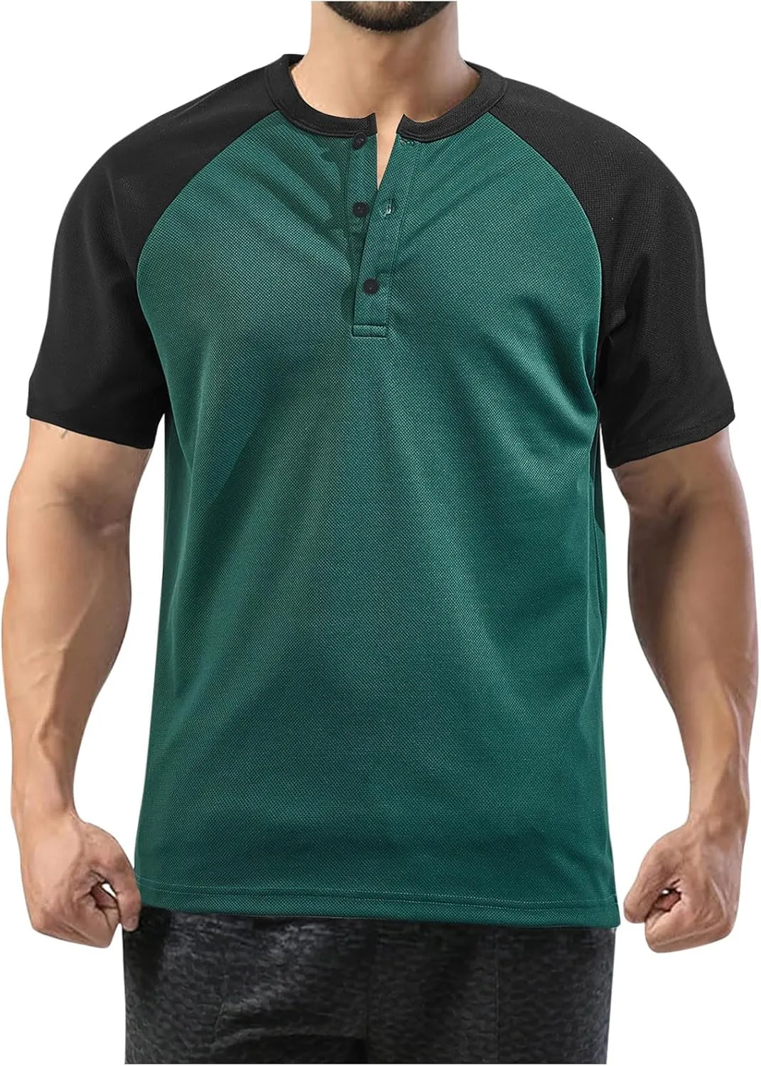 

Мужская футболка Henley с коротким рукавом Raglan