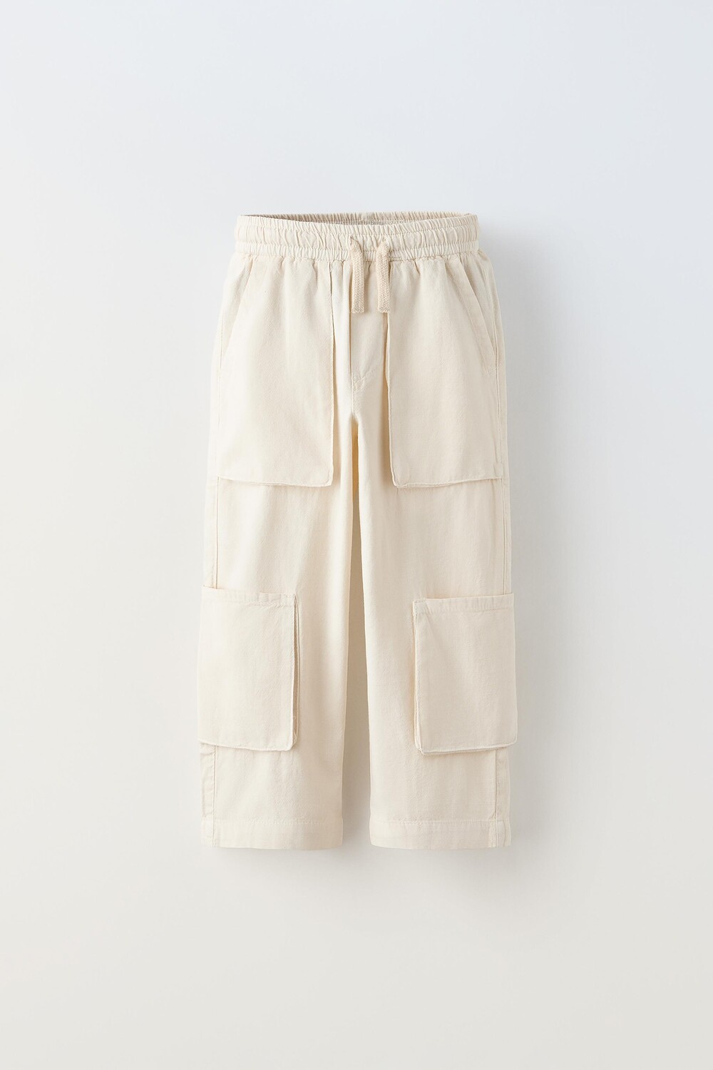 

Брюки из хлопка и льна с карманами ZARA, белый