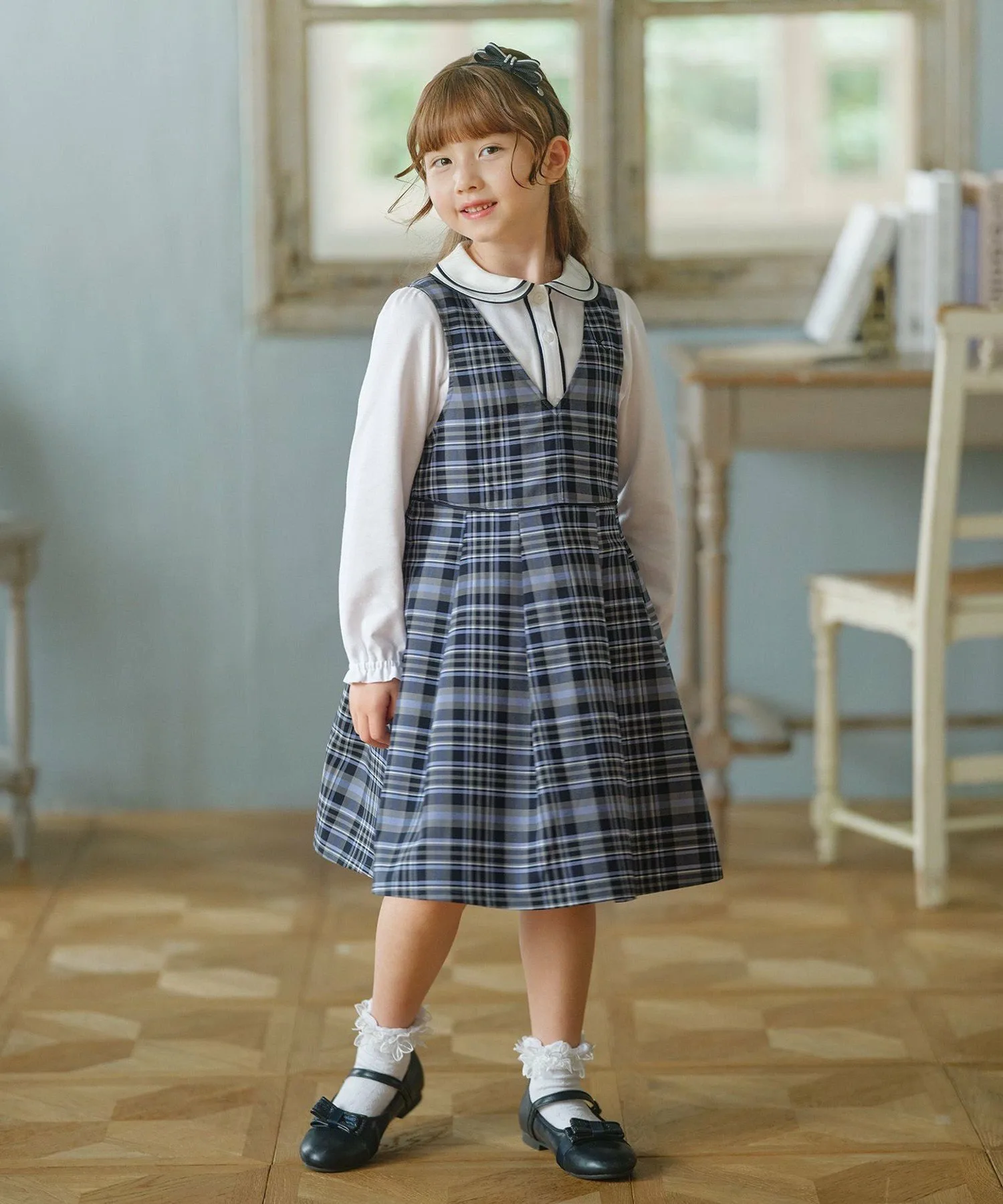 [110-140 см] Юбка-свитер в клетку KUMIKYOKU Kids Suite, Blue series 3 [370] — фото 2