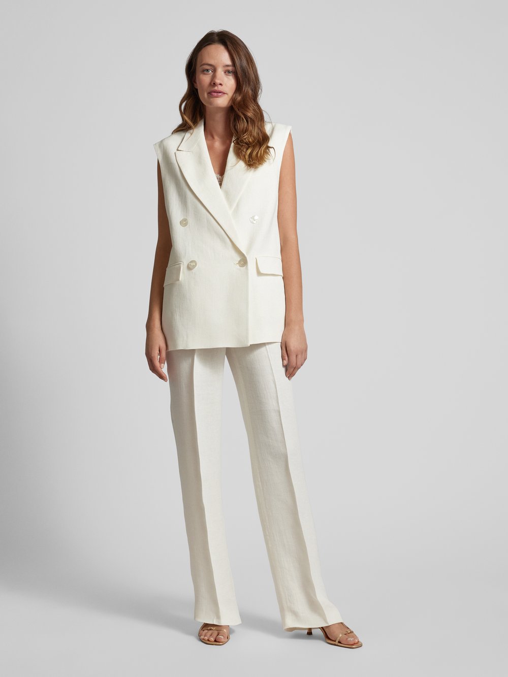 

Льняной жилет с воротником-лацканом модель 'ELICHE' Max Mara Studio, белый