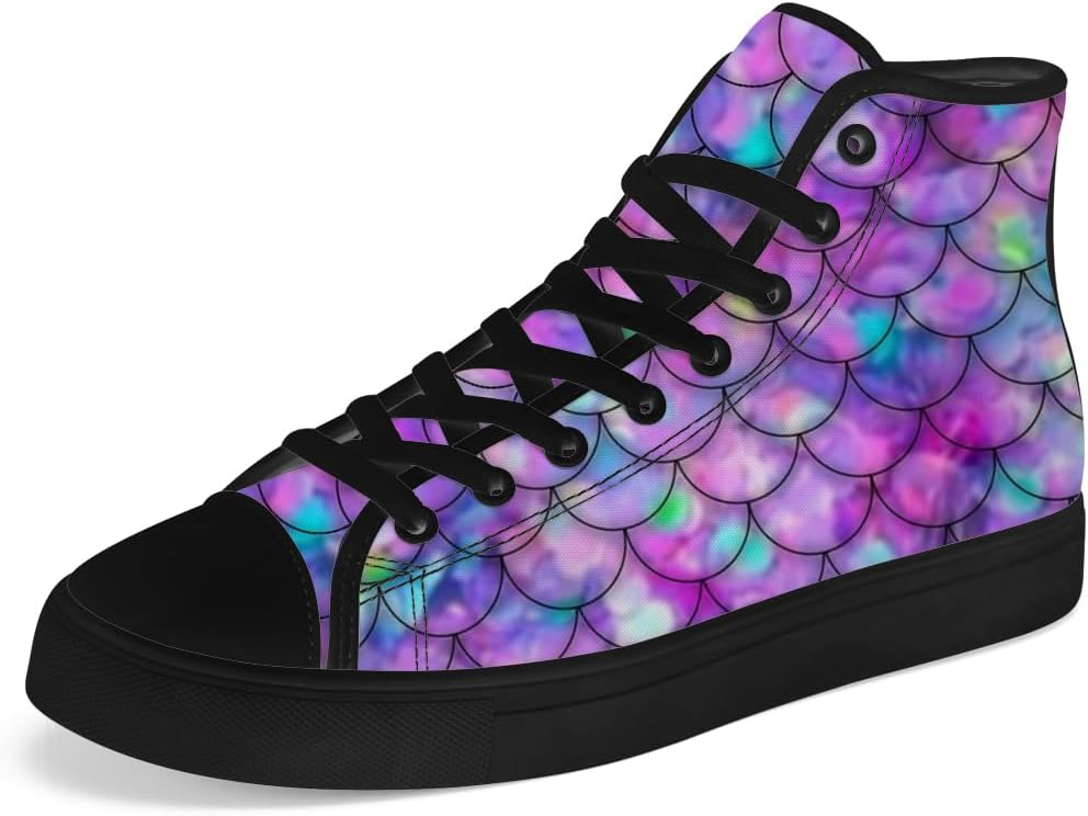 

Высокие кеды с тканевым верхом с рисунком русалочьей чешуи для мужчин и женщин, шнурованные повседневные обувь, подарки для мальчиков и девочек Chebing, синий/фиолетовый