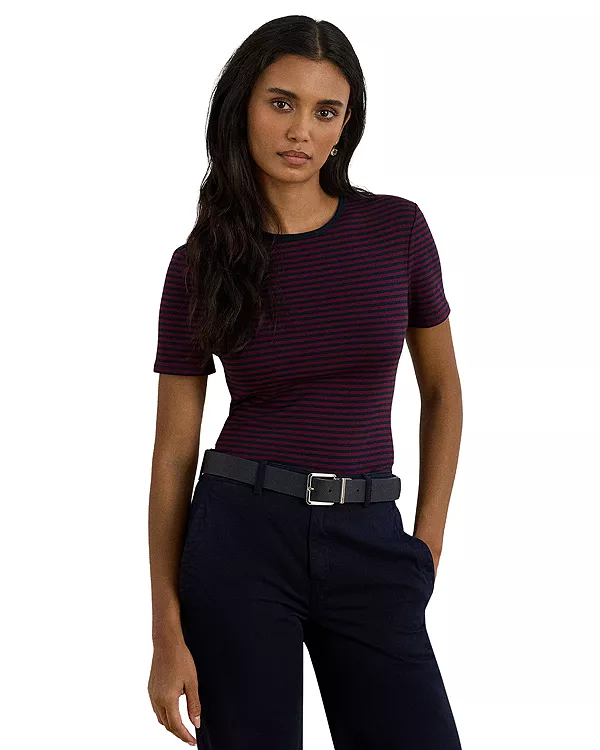 

Полосатая футболка с круглым вырезом из эластичного хлопка Ralph Lauren, мультиколор