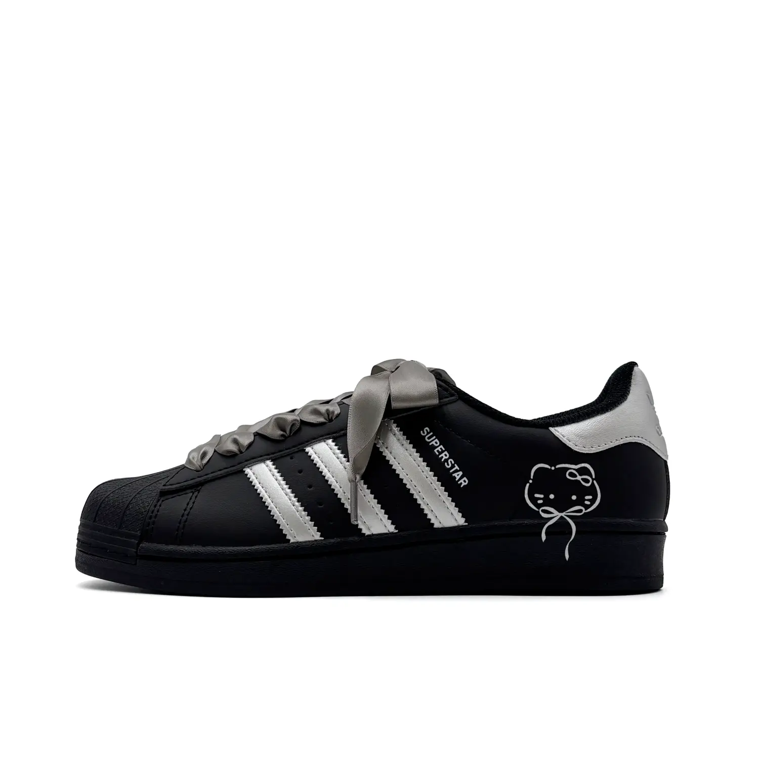 

Superstar 2 Silver Gray Kitten низкие детские скейтбординг кроссовки Gray Silver для подростков Adidas Originals, черный/белый