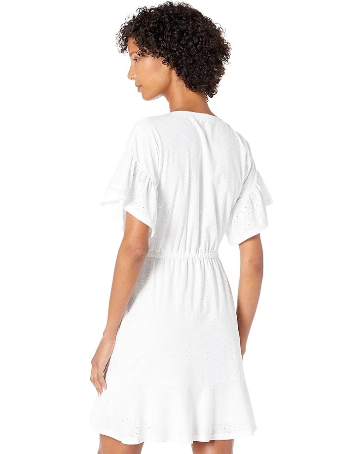 

Платье Michael Kors Lace-Up Lace Ruffle Mini Dress, белый