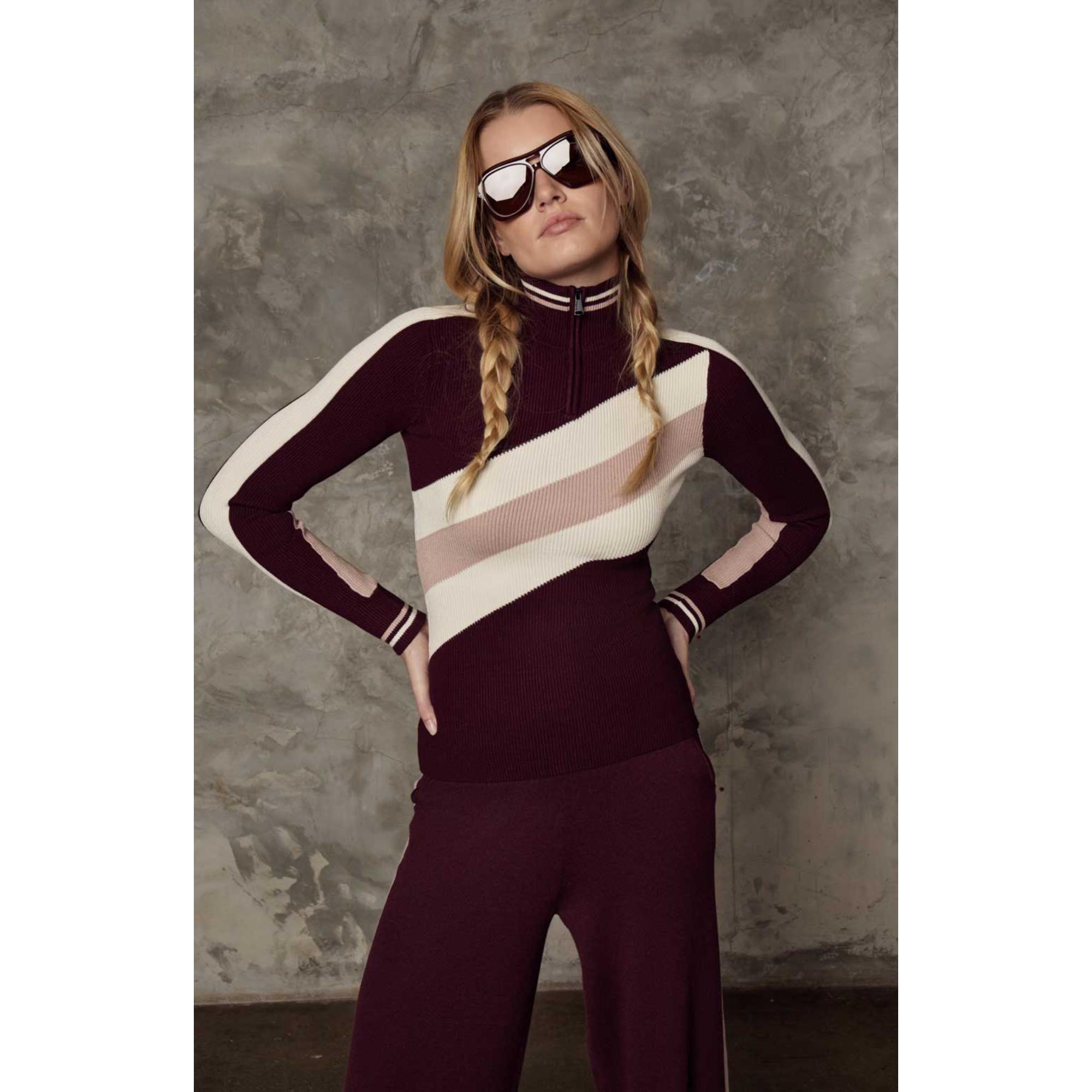 

Женский лыжный свитер Tanya с застежкой-молнией до половины длины и полосатым узором Alp-N-Rock, Dark Cherry