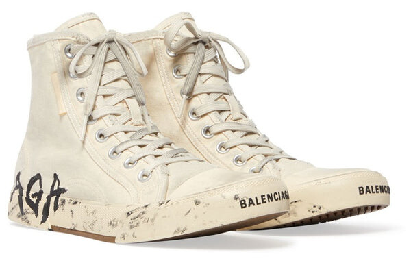 Кроссовки paris high top sneakers 'white destroyed cotton and white rubber with graffiti' Balenciaga, белый — фото 3