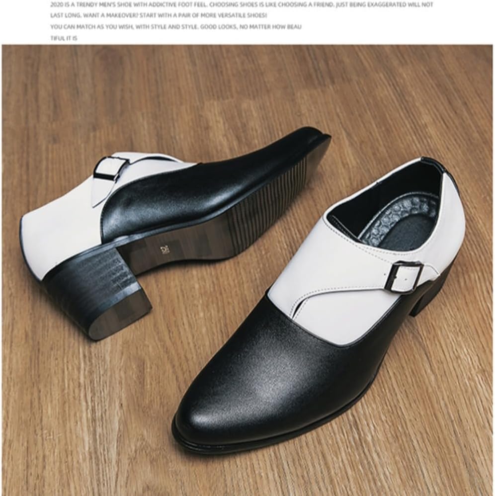 Мужские туфли Monk Strap Классические Ретро Формальные Деловые Лоферы Легкие Кожаные Слипоны Комфортные С Высоким Каблуком Однотонные Заостренные Носки С Пряжкой Для Офиса Оксфорды Повседневные Элегантные Свадебные Обувь Geerta, белый/черный — фото 2