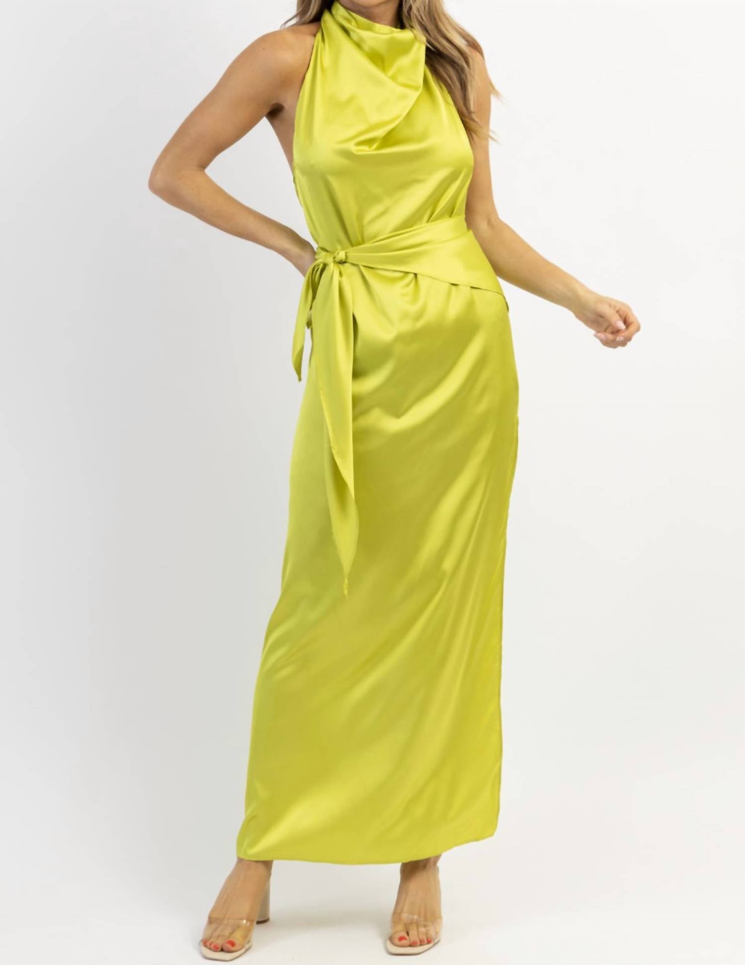 

Платье макси Golden Hour Drape цвета лайма LUXXEL