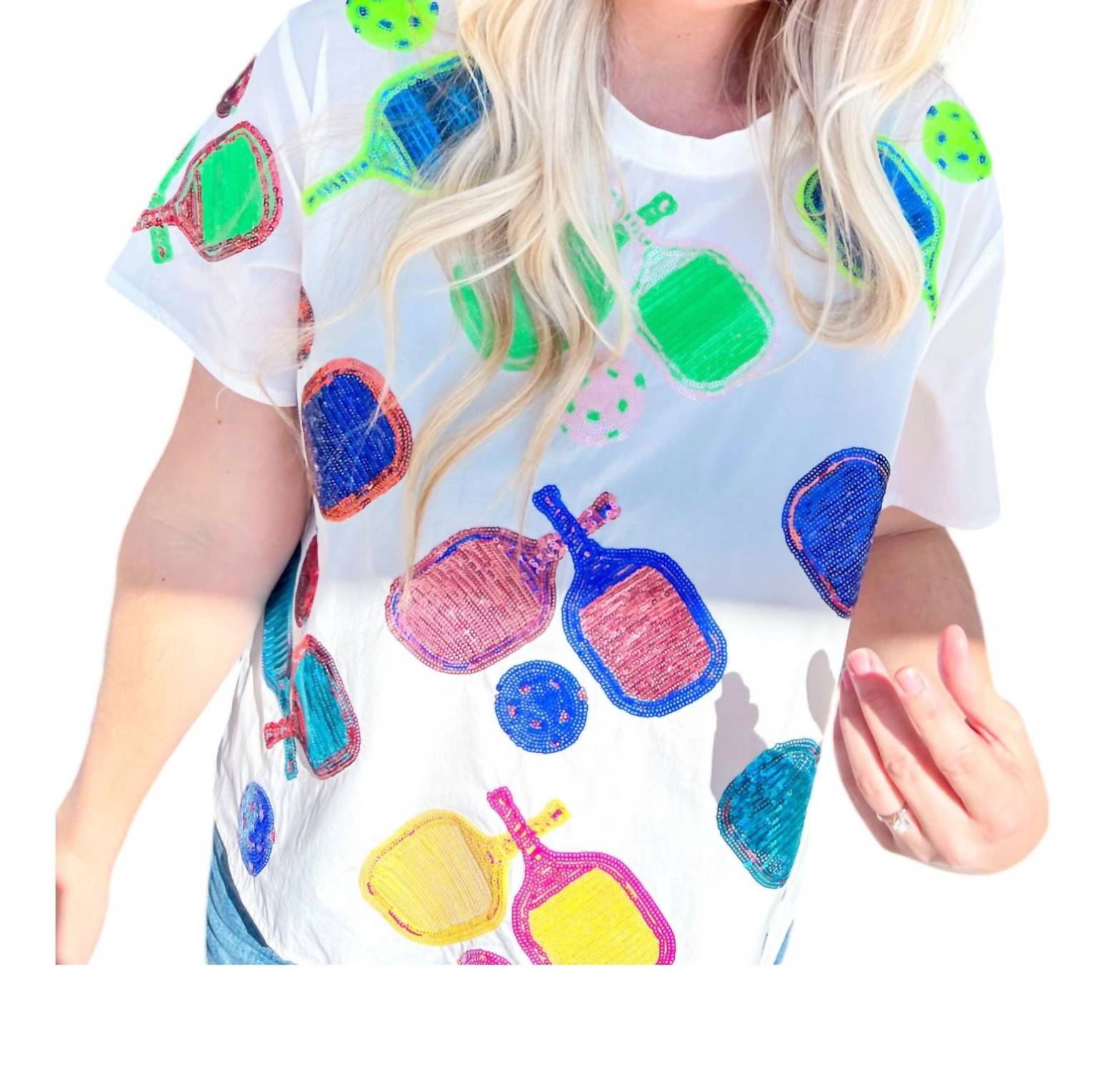 

Футболка Pickleball Active с пайетками белого цвета QUEEN OF SPARKLES