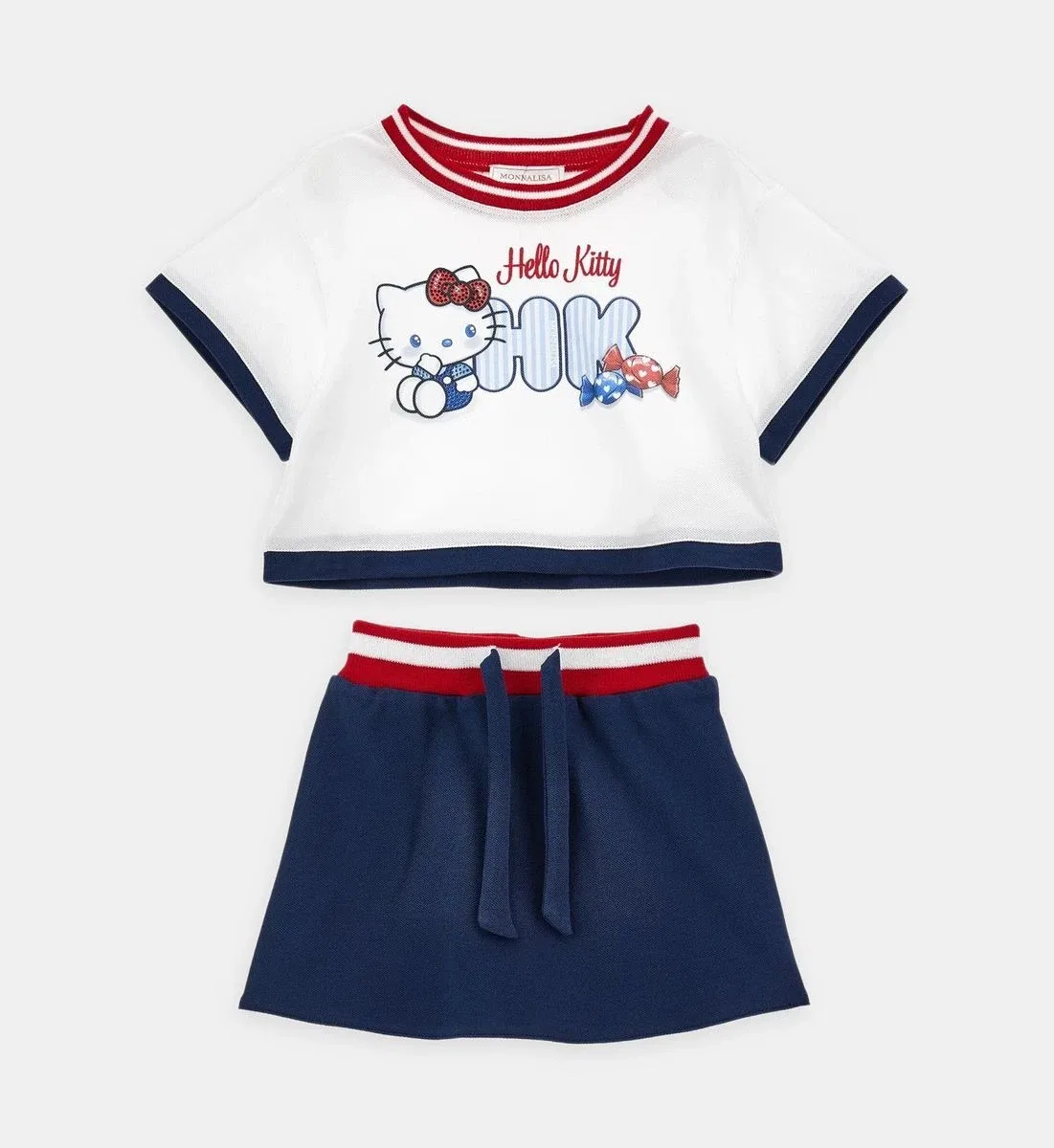 Комплект из топа и юбки Hello Kitty из хлопка Monnalisa, голубой