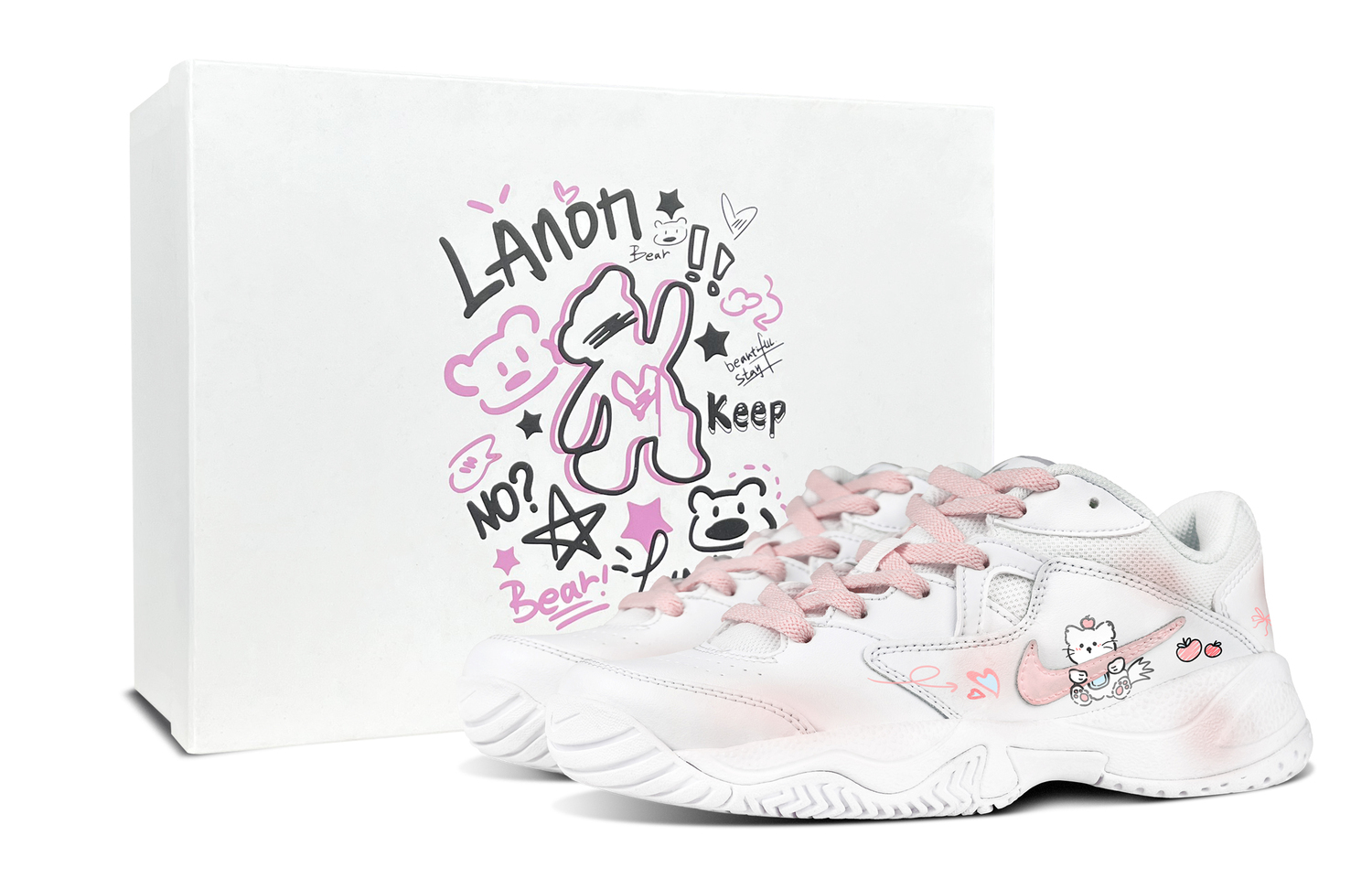 

Nike Кроссовки Court Lite 2 Pink Kitten Special Box Abrasion Resistant Low top Tennis Shoes Women's Pink White