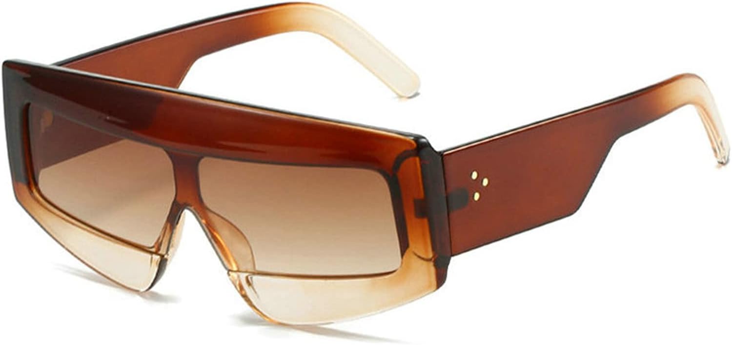 

COTIA Модные солнцезащитные очки квадратной формы для женщин, винтажные, с большой оправой, увеличенные, с защитой от УФ-излучения UV400, мужские цельные солнцезащитные очки с заклепками, Tea