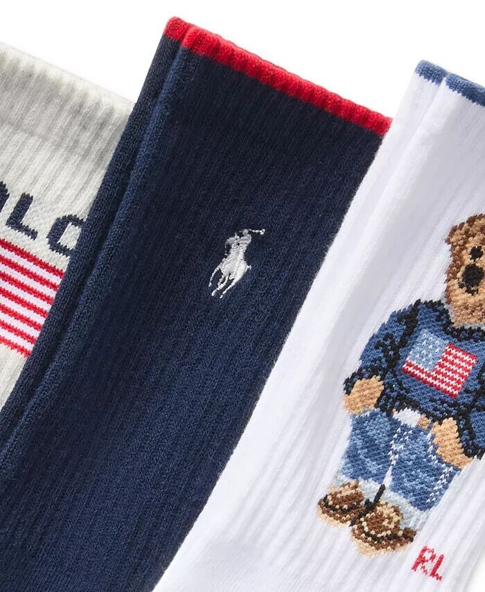 Женские носки Core Flag Bear Crew, 3 пары Polo Ralph Lauren, белый — фото 2