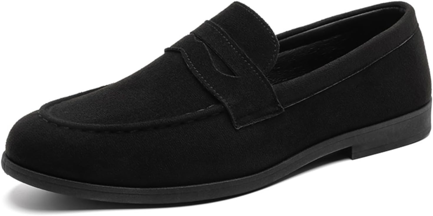 

Мужские замшевые лоферы с легким надеванием, стильные туфли, классические, удобные, на плоской подошве, для бизнеса и повседневной носки, ретро, низкие, с нескользящей подошвой Generic, черный