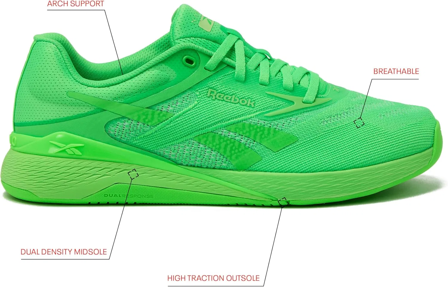 Мужские кроссовки Reebok Nano X5 для кросс-тренинга и легкого бега, Solar Lime — фото 2